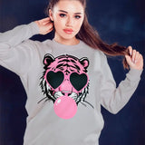 Pink Tiger Blowing Bubble Sweatshirt Casual Comfortable