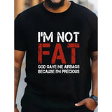 Plus Size Men's Graphic T-Shirts - Humorous "I'm Not Fat" Print, Breathable Short Sleeve Tees for Big & Tall, Summer Trendy Fashion, Relaxed Fit, Soft Cotton Blend, Casual Wear Made In USA
