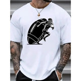 Plus Size, Retro 'American Football' Graphic Men's Casual T-Shirt Short Sleeve Versatile Loose Summer Tops For Street Daily Made in USA
