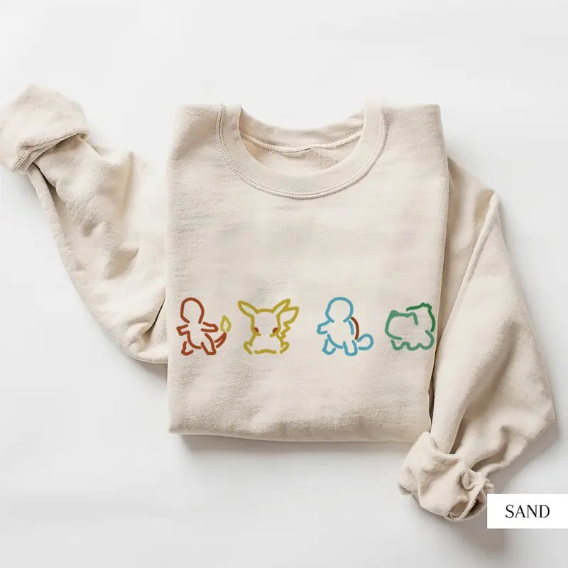 Pokemon Silhouette Sweatshirt, Pokemon Lover Gift, Pikachu, Charmander, Squirtle, Bulbasaur, Retro Cartoon, 90s Tee, Pokemon Hoodie, Tank Menswear Sweaters