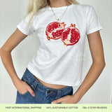 Pomegranate 90s Womens Graphic Baby Tee Aesthetic Tomato Girl Summer Vintage Fit Streetwear
