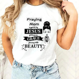 Praying Mom Inspired By Jesus Graphic Tee Pure Cotton Casual Street Style Crew Neck Short Sleeve T-Shirt Tops Trendy For Women For Men, Perfect Gift