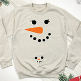 Pregnancy Reveal Snowman Face Sweatshirts, Christmas Snowwoman Pregnancy Long Sleeve, Matching Couple Winter Hoodie, Xmas Maternity Gift