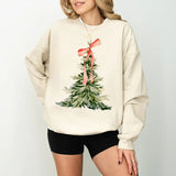 Preppy Christmas Tree with Red Bow Sweatshirt, Retro Watercolor Red Bow Shirt, Christmas Coquette Tree Tee, Festive for Holiday Gift, Christmas Gift, Vintage Christmas Sweatshirt