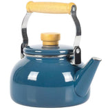 1.5 Qt., Steel, Teapot Kettle, Blue White, Glossy, Enamel Coating, Wood Handle