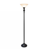 71-inch, Floor Lamp, Torchiere, Bronze Finish, White Marbled, Glass Shade