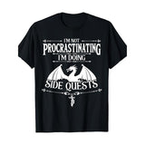 RPG Gamers' Humorous 220g T-Shirt - Men's Gaming Graphic Tee with Funny Slogan "I'm Not Procrastinating I'm Doing Side Quests" - Short Sleeve, Casual Wear, Perfect for Gaming Events Made in USA