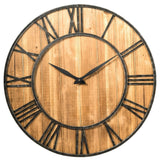 Round 30-inch Roman Numeral Silent Wood Metal Farmhouse Wall Clock