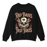 Rad Babes Fast Bikes Vintage Graphic Sweatshirt, Skull Motorcycle Tee, Trendy Aesthetic Retro Bike Mothers Day Gift