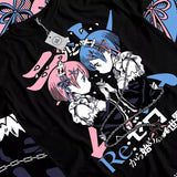 Re Zero Anime T-Shirt & Sweatshirt, Rem And Ram Cute Waifu Kaiwaii Graphic Tee, Anime Manga Lover Gifts Ball Cotton