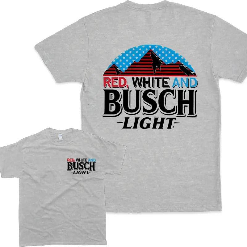 Red, White And Busch Light 2 Sided Tshirt, Busch Light Tshirt Full Color For Men And Women Tshirt, Busch Light Beer Tshirt Crewneck Breathable