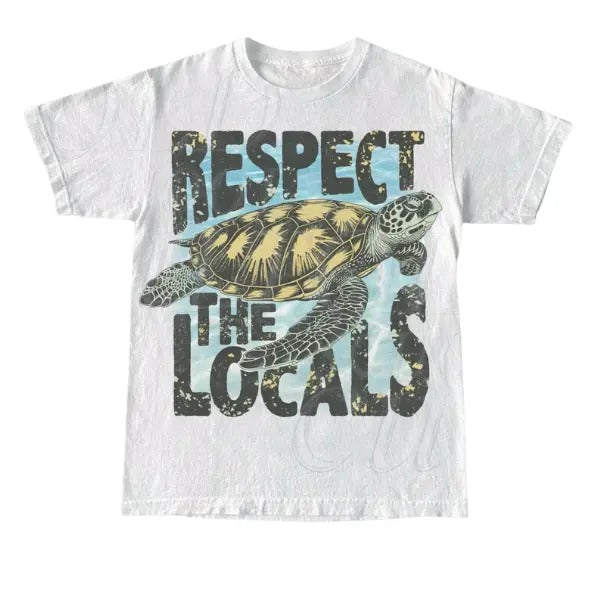 Respect The Locals Turtle Ocean Vintage T-Shirt, Retro Sea Animal T Shirt, Sealife, Turtle Lovers, Orca, Whale, Dolphin, Nature Lovers Gift, Y2k, Unisex T-Shirt, Gift For Men Women Menswear Top Underwear Streetwear Tshirt