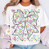 Retro Checkered Easter Coquette Bow T-Shirt, Easter Bow T-Shirt, Easter Bunny Shirt, Spring Shirt