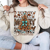Retro Coquette Bow Cowgirl Western Merry Christmas Crewneck Sweater, Howdy Christmas Tree Western Shirt