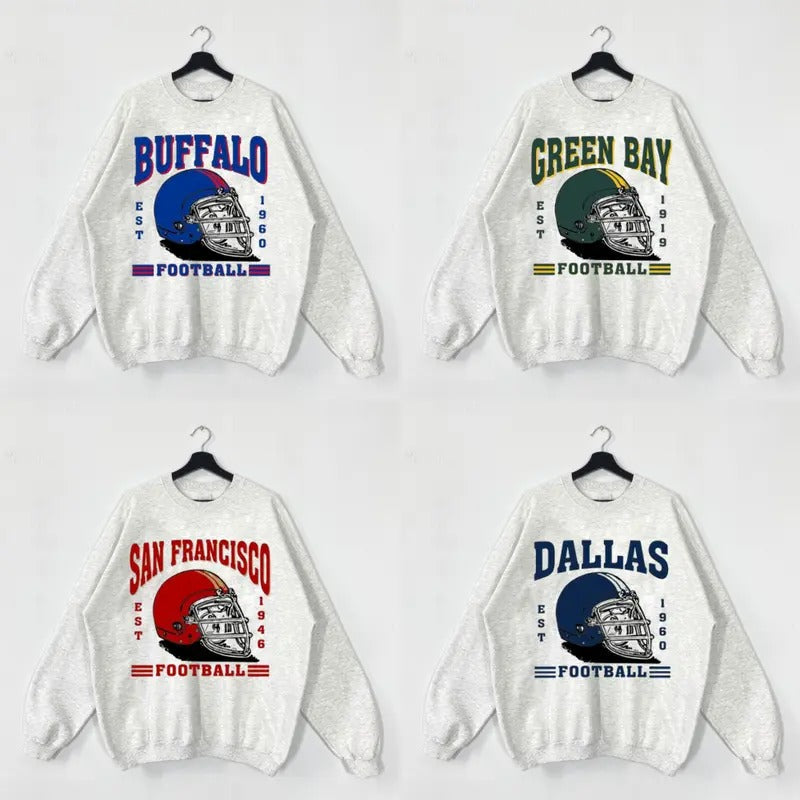 Retro Football All Team Helmet Sweatshirt, Vintage Unisex In Ash Grey For Fan Sport