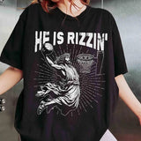 Retro He Is Rizzin' Shirt, Funny Jesus Shirt, Humor Easter Shirt, Christian Easter Shirt, Easter Gift, Jesus Playing Basketball
