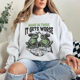 Retro Hold On Partner Im Overstimulated Sweatshirt, Western Frog Tee Design - Funny Mental Health Quote - Perfect for Sublimation & DTG Printing - Unique Humor for Trendy Shirts Tops Womenswear Comfort