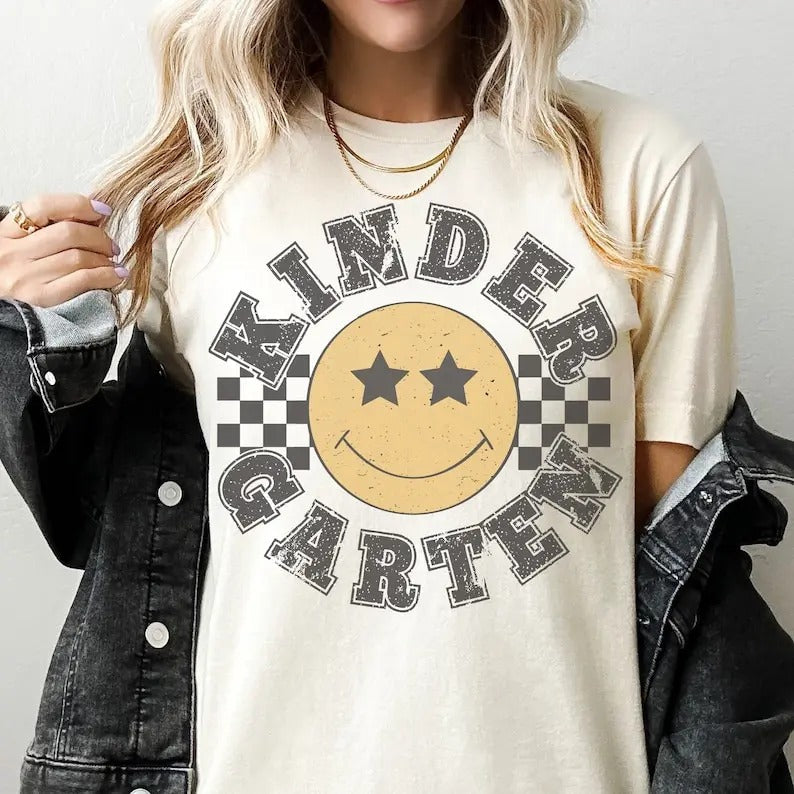 Retro Kindergarten Grade Teacher Shirt, Kinder Grade Tee, First Day of School Matching TShirt, New Teacher Gift, Teacher Squad, Vintag