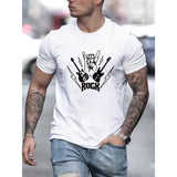 Rock Guitar Graphic Men's Short Sleeve T-shirt, Comfy Stretchy Trendy Tees For Summer, Casual Daily Style Fashion Clothing Made in USA