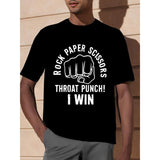 Rock Paper Scissors Throat Punch I Win Funny Graphic Tee - Comfy Round Neck Short Sleeve Casual Summer Top for Men with Simple Fit and Humorous Print Design Made in USA