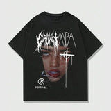 Romwe Street Life Casual High Street Vintage Portrait Short Sleeve Y2k Graphic Print T-Shirt Cotton Fabric