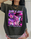 Rumi and Jinu 2 KPop Demon Hunters Comfort Colors Unisex Tshirt For Fan, KPop Demon Hunters Shirt, Celebrity Crush Movie Merch, Huntrix, Saja Boys Tee