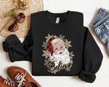 Santa Believe Sweatshirt, Trendy Christmas Hoodie, Leopard Santa Sweater, Cute Holiday Santa Hoodie, Xmas Gift Sweatshirt For Her.