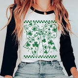 Shamrock Coquette Big Bow Unisex Shirt, St Patrick's Clover Tshirt, TWO SHIRTS AVAILABLE