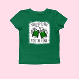 Shut Up Liver You_re Fine Bleech Print St. Patrick's Day Bella Women's Baby Tee, Y2K 2000's Style, Streetwear Style