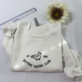 Sitting Ducks Club Embroidered sweatshirt; Ducks Club crewneck Casual Plain Cotton Casual