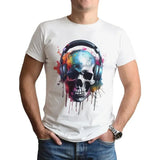 Skull Men's T-Shirt Made in USA Skull Headphones T Shirt Music Tee Skull Graffiti T-Shirt Skull Art T-Shirt Skull Gift For Him Gift For DJ