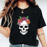 Skull with Roses Shirt, Day Of The Dead T-Shirt, Dia De Los Muertos Tee, Mexican Halloween Shirt Women.