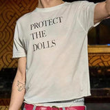 Slogan Baby Tee - 'Protect The Dolls' Cropped T-Shirt, Y2K Coquette Aesthetic, Tshirt Print, 90s - 2000s Style, Trendy Cute Baby Tee