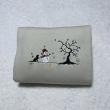 Snowman and a dog embroidered sweatshirt; Cotton Casual dog embroidered crewneck Womenswear Hoodie