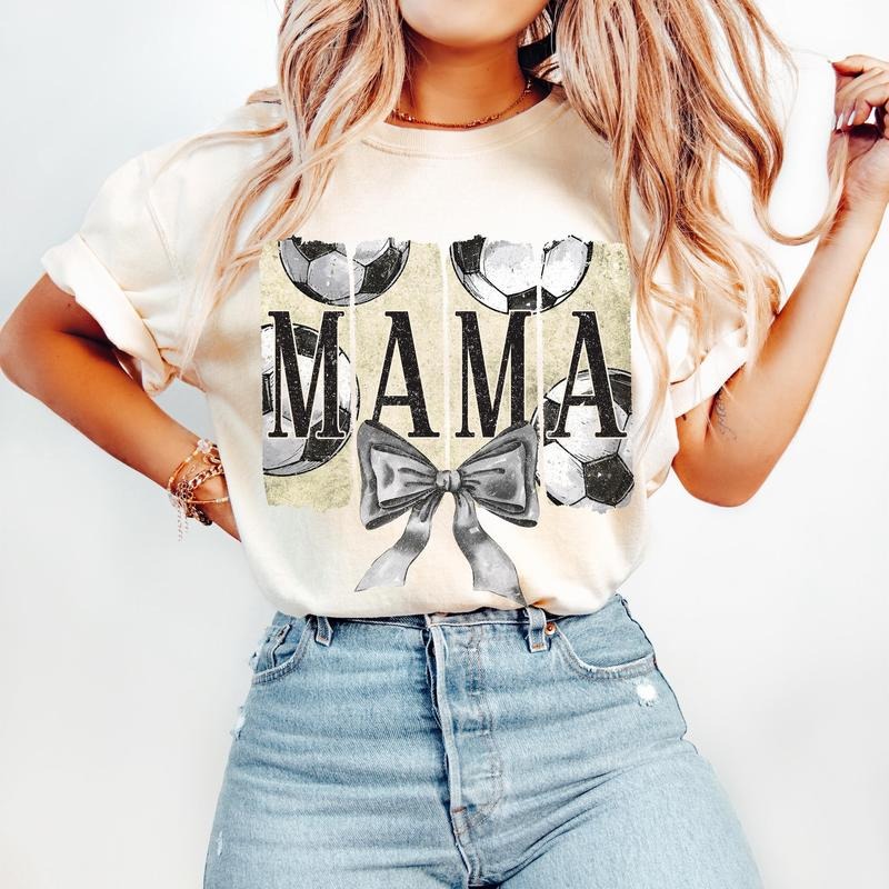 Soccer Mama T-Shirt, Vintage Soccer Coquette T-Shirt, Soccer Mom T-Shirt, Game Day Soccer T-Shirt, Soccer Brushstroke T-Shirt, Soccer Bow T-Shirt