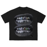 Sopula Loose Lip Print Graphic Cotton T-Shirt