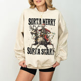 Sorta Merry Sorta Scary Christmas Sweatshirt, Skeleton Xmas Sweater, Holiday Sweatshirt for Women, Spooky Christmas Sweater, Gift for Her