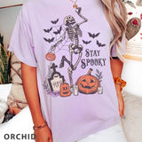 Spooky Varsity Letter Comfort Colors T-Shirt, Stay spooky t-shirt, Halloween Shirt, Witch T Shirt, Gift For Halloween, Gift for her Cotton Fabric Top Womenswear Collar Garment