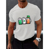 St Patrick's Day Drinks Print T Shirt, Tees For Men, Casual Short Sleeve T-shirt For Summer Made in USA