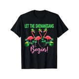 [St Patricks Day T-Shirt] St Patricks Day Unisex Cotton Let The Shenanigan Begin Flamingo Leprechaun T-Shirt, 100% Cotton, S-XXXL, Slight Stretch, Slightly Elastic, Short Sleeve, Round Neck, Outdoor, Casual Made in USA