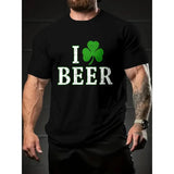 St. Patrick'S Day Men'S Humorous Pattern St. Patrick'S Day Party Printed T-shirt Short Sleeve Round Neck T-shirt, Casual Lightweight Comfortable Short Sleeve Top, Summer Outdoor Random Printed Design Made in USA