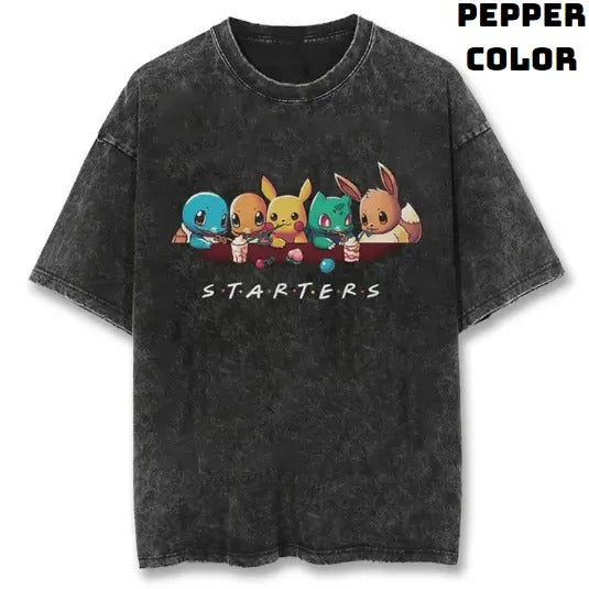 Starter Friends Pokemon Vintage T-Shirt, Pikachu Shirt, Pokemon Merch, Pokemon Shirt, Pokemon Pikachu Shirt, Cute Shirt, Anime Manga Shirt, Graphic Tee Shirt, Unisex T-Shirt, Gift For Fan Pokemon, Crewneck Short Sleeve Shirt Top Menswear Streetwear
