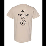 Stay Another Day Mental Health Awareness Tshirt - Sand Colored with Black Print Cotton Soft Stylish Top Streetwear T-Shirt Menswear Big Small Underwear