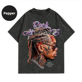 Street Life Men's Hip-Hop Printed Washed Distressed T-Shirt , Sweatshirt, Hoodie Size S- 3XL,Gift For Women Top Womenswear Underwear Humen, Underwear Tshirt Lady Streetwear Human Shortsleeve Shoe Tropical Round Neck