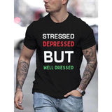 Stressed & Depressed" Men's T-Shirt - Casual Crew Neck, Short Sleeve, Breathable Cotton, Geometric Print, Machine Washable - Perfect for Summer Made in USA