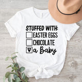 Stuffed With A Baby Shirt, Easter Pregnancy Announcement Shirt, Spring Baby Shower Shirt, Spring Maternity Short Sleeve, Pregnant Wife Gift Shirt, Expecting Easter Shirt.