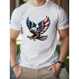 Stylish Eagle Pattern Crew Neck Tee - Soft Cotton, Breathable, Comfy Fit, Short Sleeve, Fashionable Design - Perfect for Spring Summer Holiday, Casual Daily Wear, Great Gift Idea for Men Made in USA