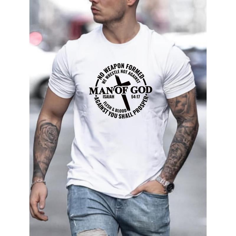 Stylish Man of God Crew Neck T-Shirt - Fashionable Short Sleeve Sports Tees for Men - Comfortable, Versatile, and Athletic Fit for Summer and Spring, Ideal as Gifts Made in USA
