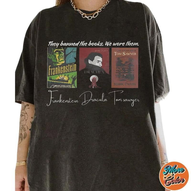 Subtle FDT Bookish Dracula Movie They Banned The Books We Wore Them Shirts, Cotton Unisex T-Shirt, Crew Neck, Size S- 3XL, Menswear Top, Womenswear Top Underwear Streetwear