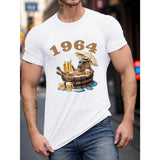 Beer Capybara Print Short Sleeved T-shirt, Casual Comfy Versatile Tee Top, Men's Leisure Everyday Spring/Summer Clothing Made in USA